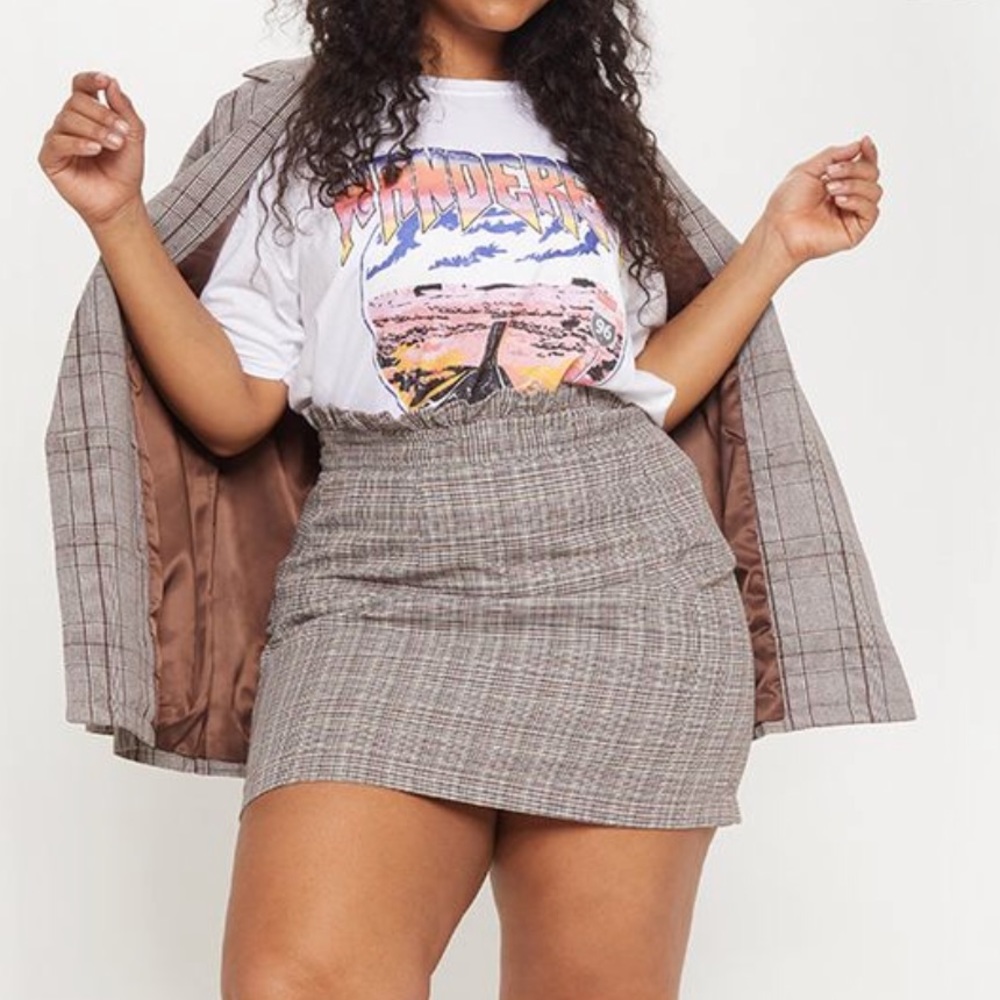 Brown frill top checked skirt